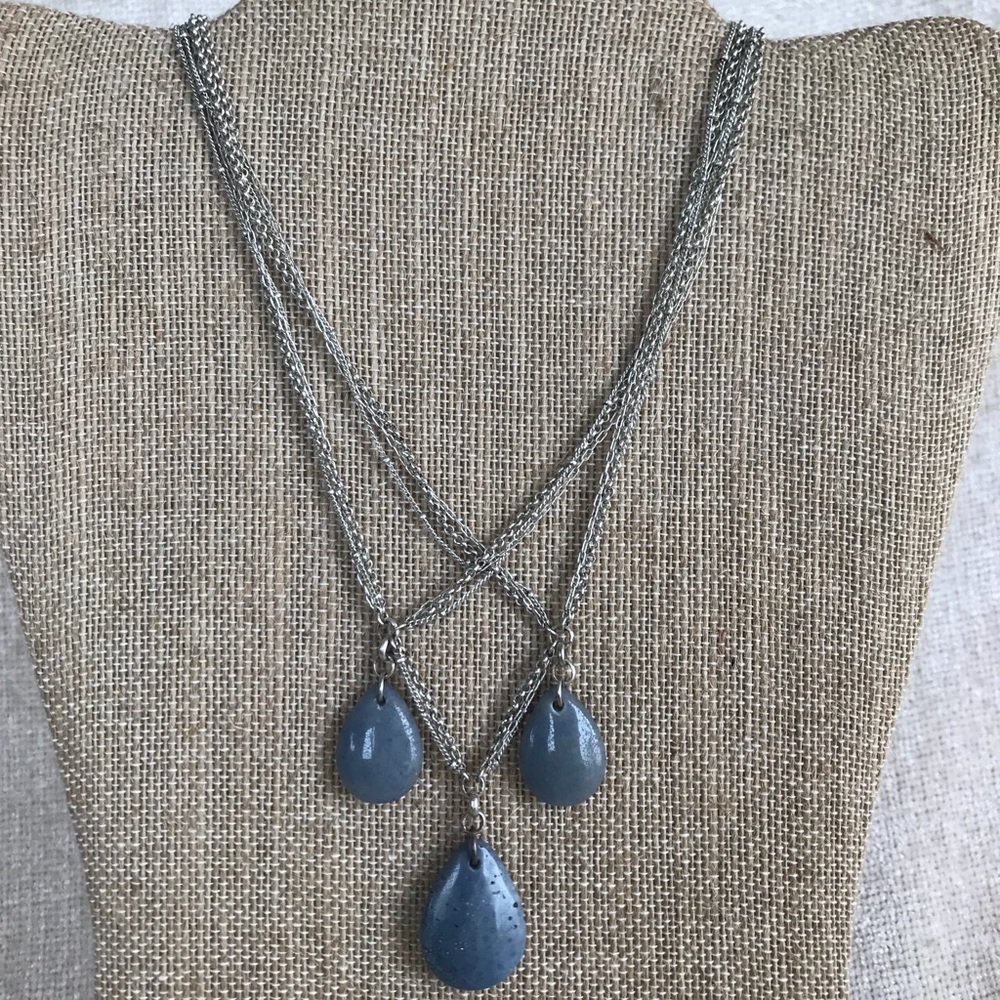 Kenneth Cole Triple Blue Stone Silver Necklace